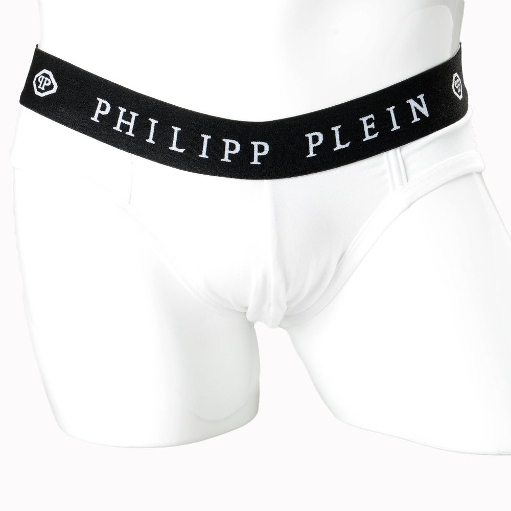 Philipp Plein Men's White Logo Print Slip Brief Underwear Bi-Pack